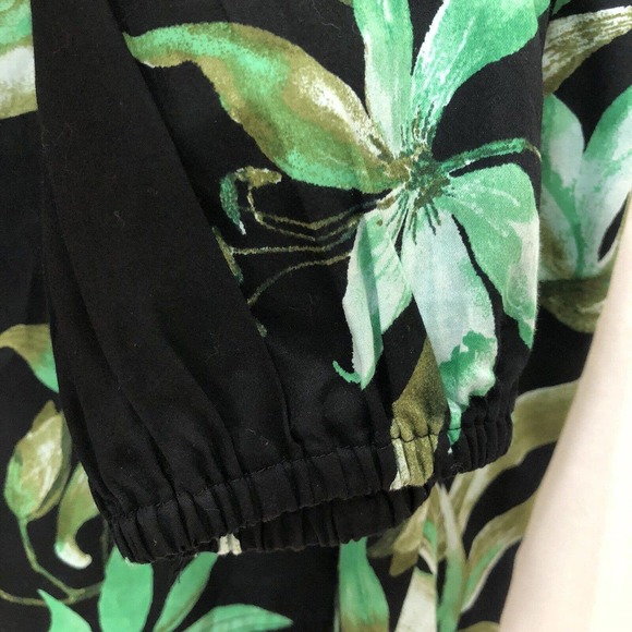 Lauren Ralph Lauren Blouse Size Large Tropical Leaf Print 3/4 Balloon Sleeve - Picture 4 of 7